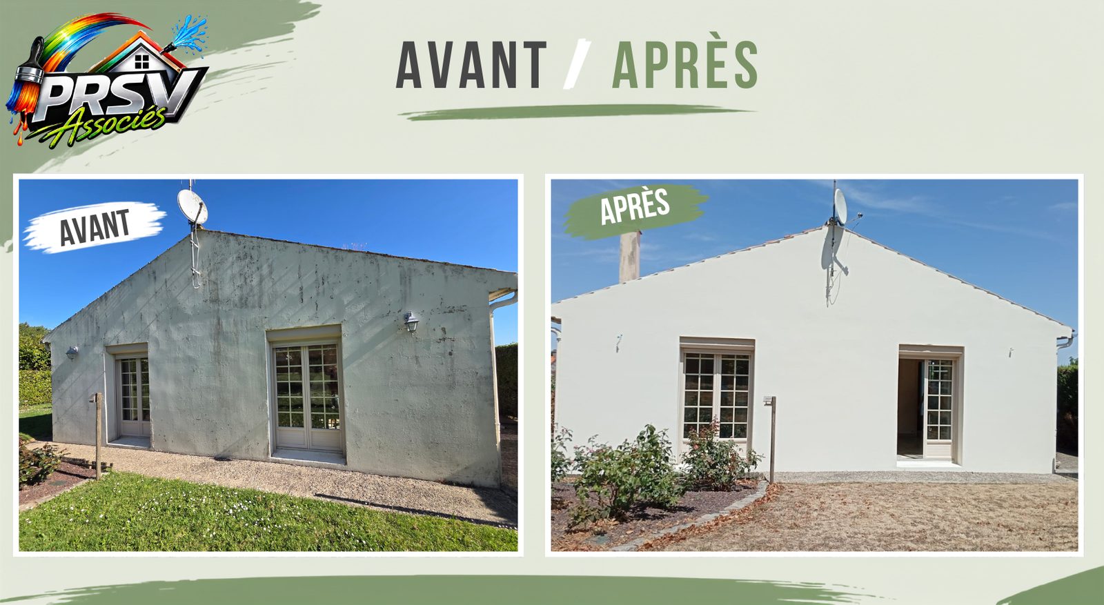 Avant et après : nettoyage et peinture d'un pignon de maison