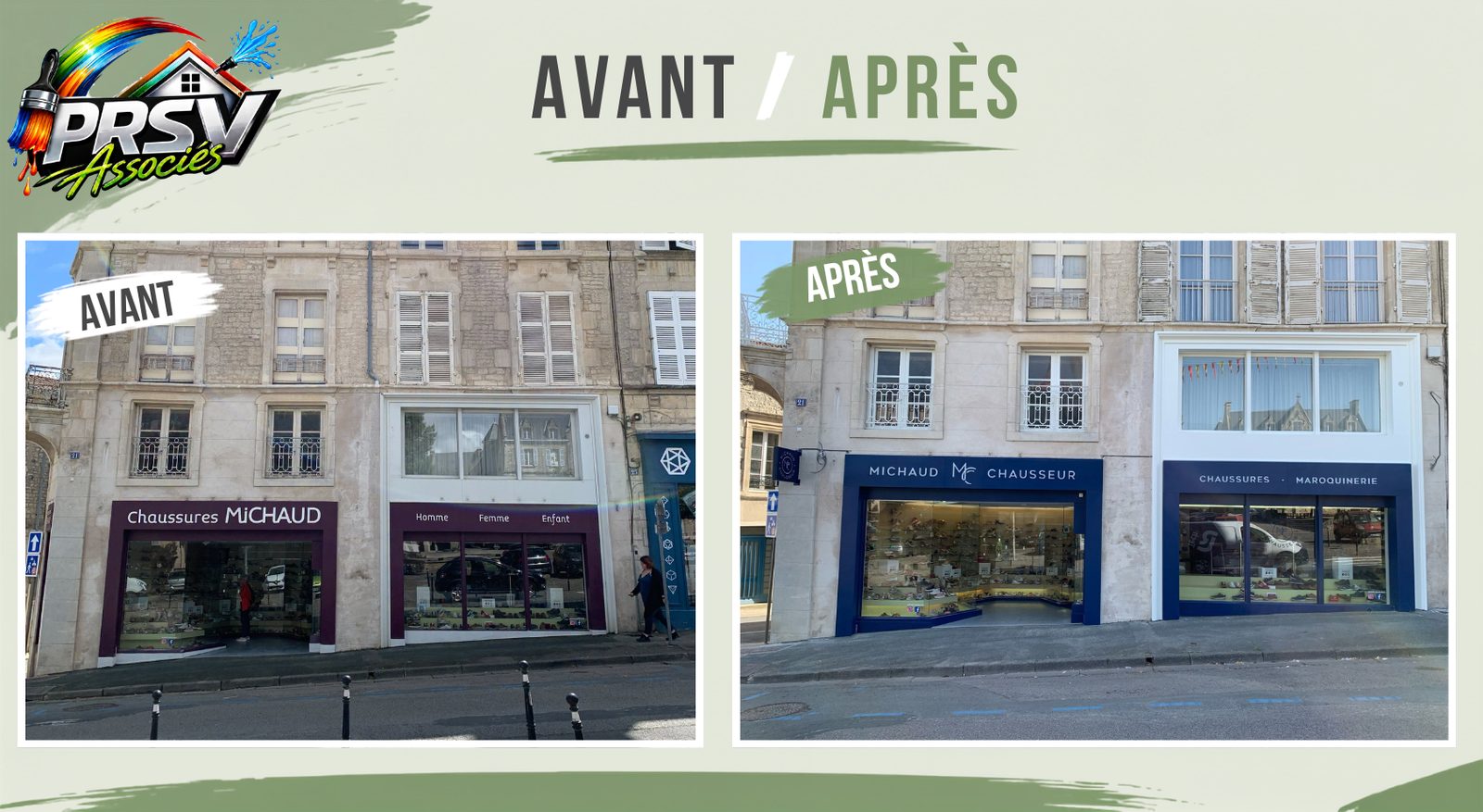 Avant et après : rénovation de la façade d'un commerce à Fontenay-le-Comte